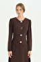 Stylish Dress with Gold Buttons - Brown - 2