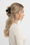 Stylish Black Floral Motif Stone Detailed Shiny Hair Clip - 3