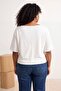 Ekru Relaxed Kayık Yaka Yarasa Kol Truvakar Crop Soft Touch Örme Büyük Beden Bluz TBBSS26AF00168 - 6