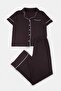 Kahverengi Biyeli Cep Detaylı Viskon Örme Pijama Takımı THMSS26PT00047 - 4