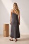 Khaki Modal Strappy Comfortable Fit Two-Side Slit Long Dress Tdrss26El00088 - 2