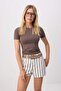 White Striped High Waist Mini Denim Shorts Twoss26Sr00288 - 2