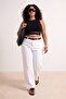 Beyaz Kemerli Yüksek Bel Orta Esnek Wide Leg Jeans - 3