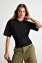 Black Soft/Soft Touch Fitted Crew Neck Low Sleeve Waist-Fitted Knitted T-Shirt Twoaw27Ts00002