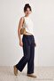 Lacivert Kalın Kemerli Çizgili Wide Leg/Geniş Paça Pantolon TWOAW27PL00027 - 3