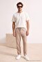 Beige Elastic Waist Straight Men's Trousers Tmnss26Pl00040 - 3