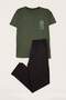 Green Regular Slogan Printed 100% Cotton Knitted Pajama Set Tmnaw27Pt00002 - 5