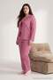 Burgundy-Multicolor Soft Tuşe Cotton Striped Tied Knitted Pajamas Set Tbbaw27Ai00007 - 2