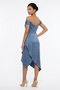 Women's Madonna Collar Draped Asymmetrical Satin Short Dress - 4