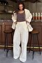 Ecru High Waist Linen Wide Leg Trousers Mg2718 - 4