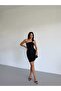 A Quality Ottoman Fabric Mini Dress with Shoulder Buckle - 3