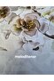 Brown Cream Floral Spring Branch Wipeable Pvc Round Oilcloth Tablecloth - 4