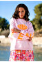 Pink Ground Neon Orange Glitter Lotus Printed Namaste Sweatshirt - 2
