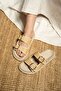Bred Women's Straw Detailed Buckle Thick Sole Slippers - 3