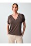 Acı Kahve Off-Shoulder V-Neck T-Shirt - 3