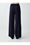 Navy Blue High Waist Regular Leg Long Woven Trousers - 6