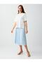 Sky Blue High Waist Relaxed Fit Pleated Mesh Midi Skirt - 4