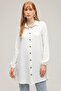 Women's Shirt Collar Wooden Buttoned Collage Elastic Aerobin Woven Tunic - Regular Fit