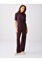 Brown Regular Waist Wide Leg Knitted Trousers with Elastic Waist - 2