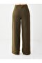 Khaki Melange Relaxed Fit Soft Textured Wide Leg Knitted Trousers - 5