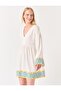 White Three Quarter Sleeve Patterned Linen Dress - 4