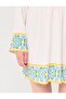 White Three Quarter Sleeve Patterned Linen Dress - 2