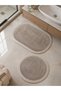 Premium Non-Slip Base Plush Bath Mat Set with Jute Edge Detail, 2-Piece Oval Round 100X60 60X60