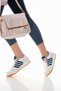 Women's White Navy Blue Thermo Sole Striped Lace-Up Sports Shoes
