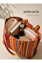 Anatolian Kilim Patterned Linen Shoulder Bag Women's Shoulder Bag, Large Volume, Daily Use - 6