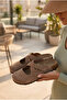 Women's Genuine Leather Closed Front Eva Sole Cross-Strapped Daily Suede Sabo Slippers Menifa Camel Suede - 2