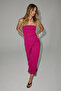 Rumi Women's Soft and Flexible Fabric Strapless Collar Long Fuchsia Dress - 4