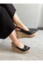 Women's Fenni 10 cm Wedge Heeled Cork Sole Shoes Black - 4