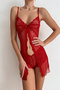 Red Mesh and Lace Detailed Nightgown