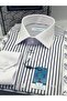 Classic Long Sleeve Pocketless Collar Cuff White Gift Boxed Men's Shirt Fs-004325 - White Navy Blue - 3