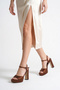 Brown Satin Platform Heeled Sandals Ankle Strap Thick Heeled Comfortable Stylish Women's Shoes - 4