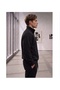 Men's Black Half-Zip High Collar Sweat Black Patternless Tracksuit Set - 3