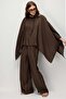 4907 Women's Scarf Collar Draped Blouse Wide Leg Pants Set Brown - 5