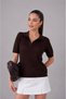 Women's Polo Neck Lace-Like Knit Knitted Detail Knitwear Sweater 12145 - 4