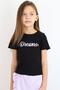 Girl's T-Shirt with Text Print, Ages 8-14, Black - 2
