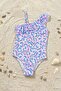 Colorful Leopard Patterned Asymmetrical Collar Ruffled Stylish Swimsuit - 4