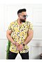 Men's Short Sleeve Slim Fit Slim Fit Peacock Collar Patterned Viscose Green - White Shirt - 2