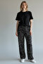 PATTERNED-BLACK-DARK BLUE Large Size Pajama Bottoms Modal Fabric Modern Quality Women's Pajama Bottoms