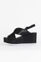 Black Leather Women's Wedge Heeled Sandals 01Wa5600 - 3