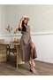 Women's Short Sleeve Belt Detailed Buttoned Tencel Fabric Dress