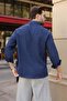 Navy Blue Basic 100% Cotton Long Sleeve Men's Shirt E6761 - 5