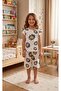 Girl's Cotton White Navy Blue Floral Patterned Short Sleeve Shorts Summer Pajama Set
