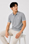 Men's Gray Polo Neck T-Shirt – 100% Cotton, Regular Fit, White Stripe, Short Sleeve, Mountain Embroidery Model - 3