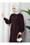 Women's High Collar Front Buttoned Iron-Free Sandy Crepe Belted Hijab Dress - 2