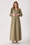 Maternity Khaki Linen Dress with Lace Detail on the Sides and Front Opening Button (Nursing) - 2