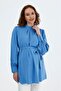 Maternity Jessica Fabric Blouse, Collar Zipper, Sleeves with Button Detail (Blue) - 2